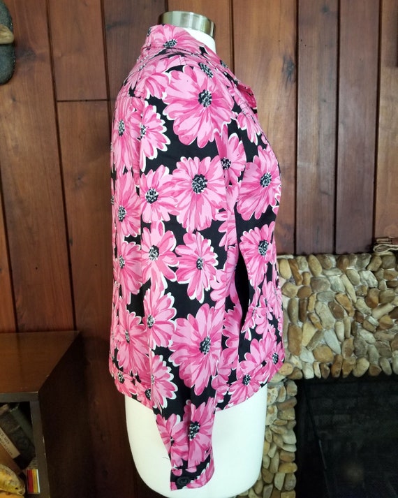 Black and Pink Daisy Jacket with Beaded Flowers b… - image 3