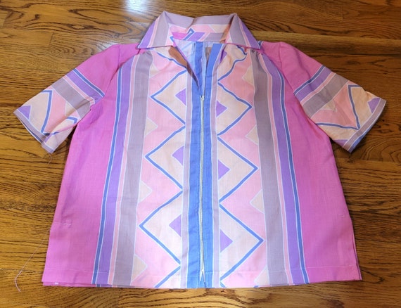 Pastel Geometric Zipper-Front House Shirt Blouse,… - image 5