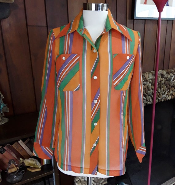 70s Disco Orange, Purple, and Green Striped Sheer 