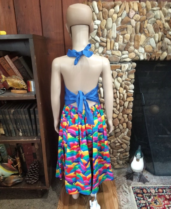 Blue and Rainbow Dolphin Halter Dress, Homemade, … - image 4