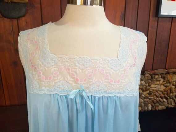 Silky Light Blue Nightgown with Lacy Top, New wit… - image 1