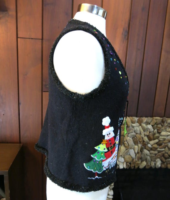 Sparkly Colorful Vest with Triangular Santas and … - image 3