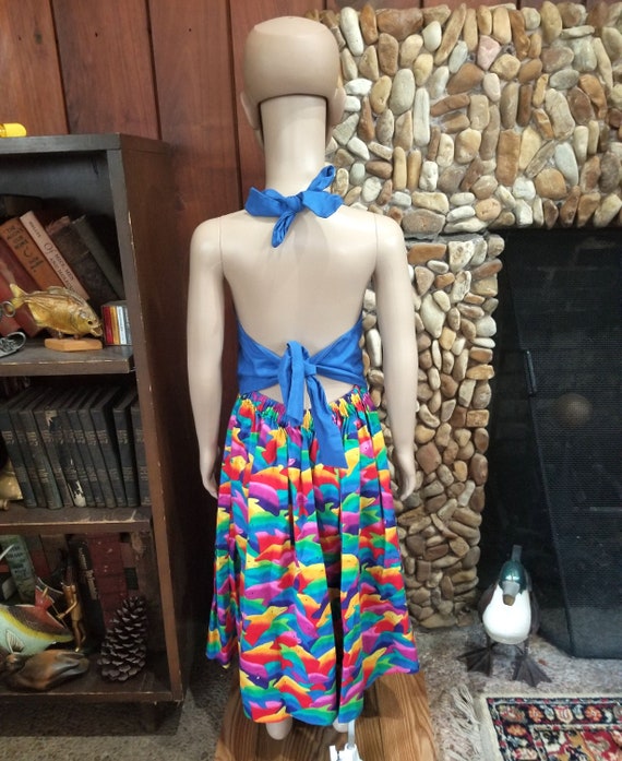 Blue and Rainbow Dolphin Halter Dress, Homemade, … - image 5