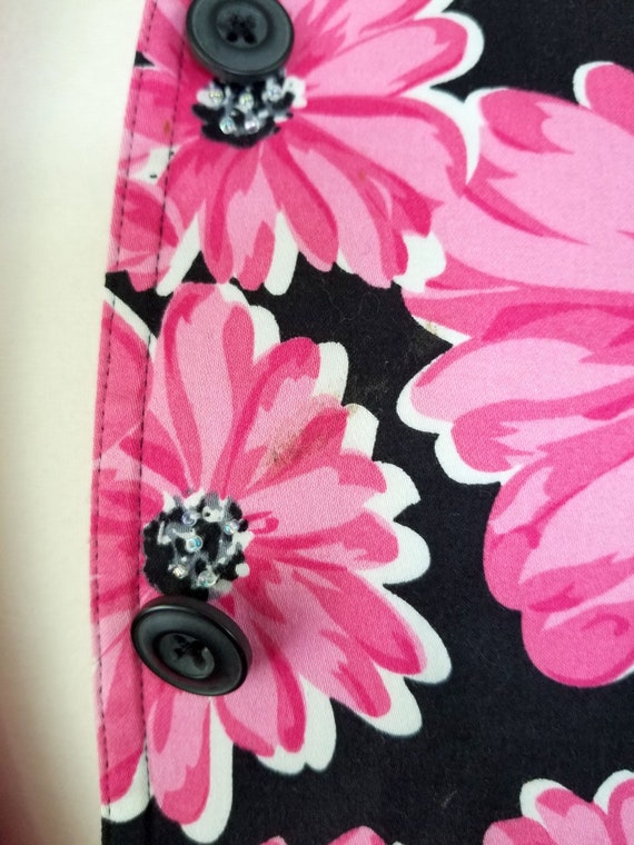 Black and Pink Daisy Jacket with Beaded Flowers b… - image 10