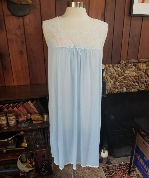 Silky Light Blue Nightgown with Lacy Top, New wit… - image 2