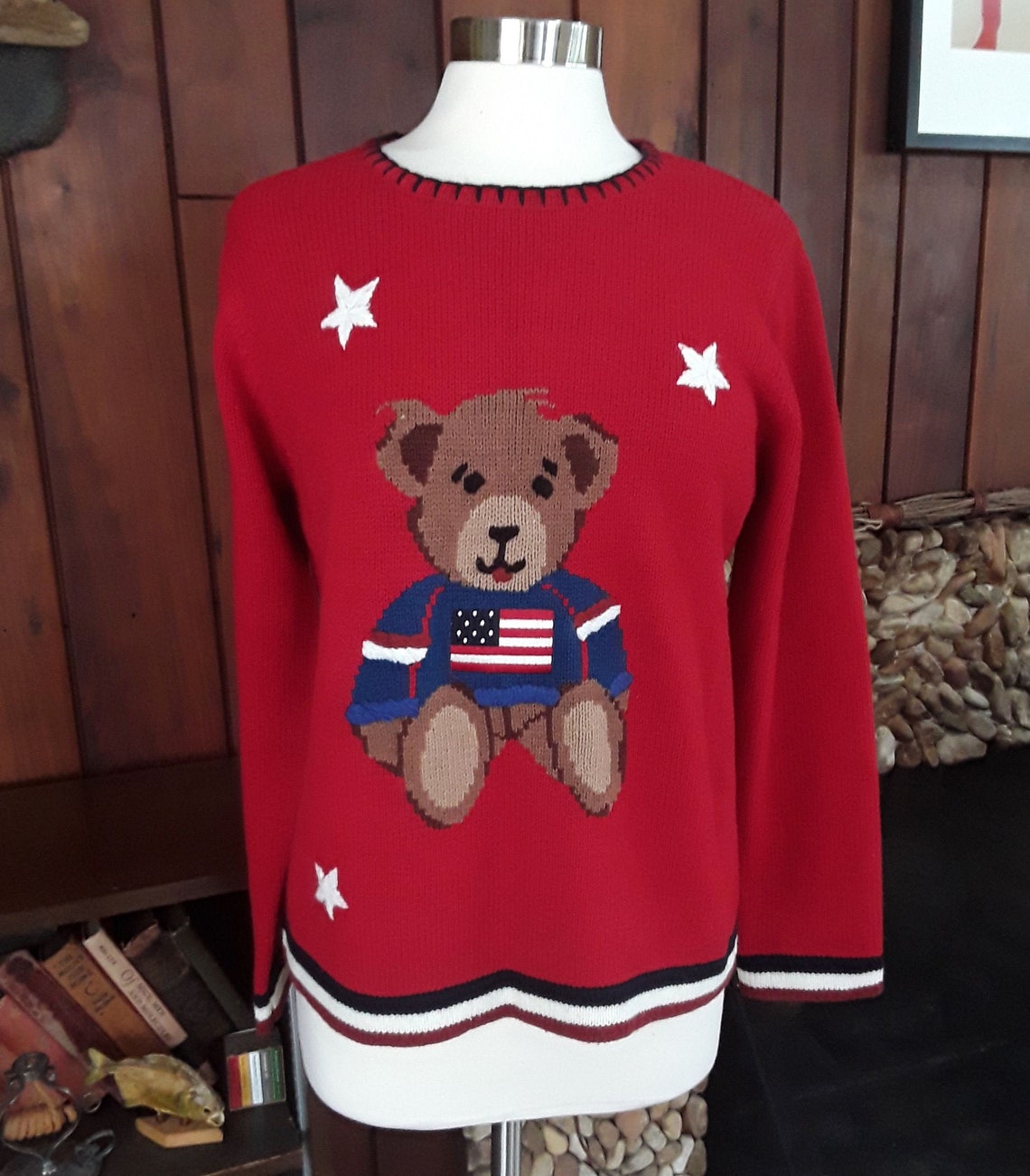 Patriotic American Flag Teddy Bear Sweater by Sag Harbor - Etsy