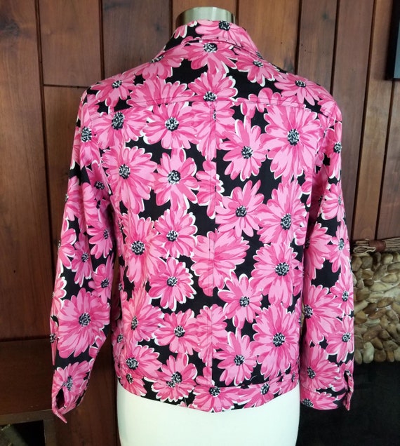Black and Pink Daisy Jacket with Beaded Flowers b… - image 4