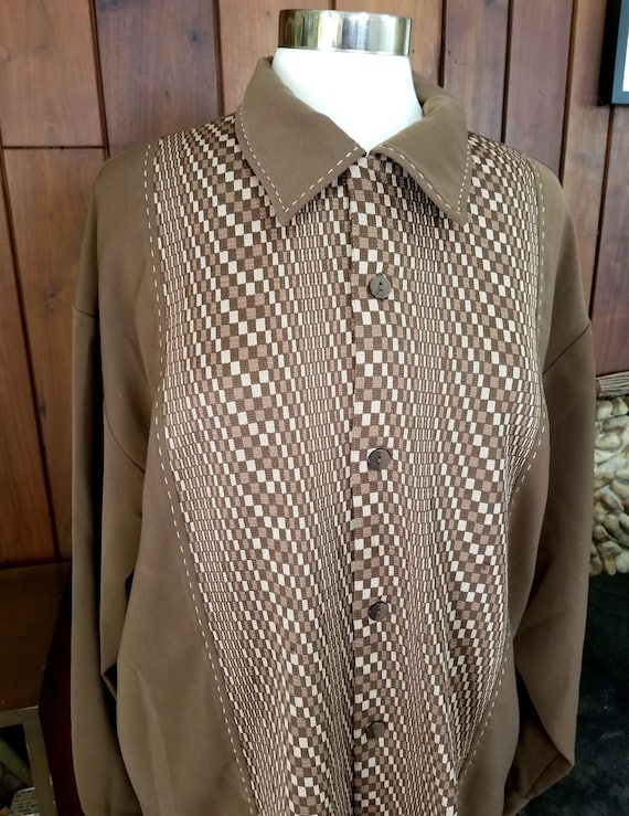 Men's Funky Brown Button Down Shirt with Optical I