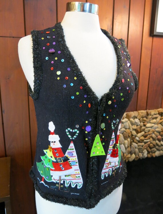 Sparkly Colorful Vest with Triangular Santas and … - image 2