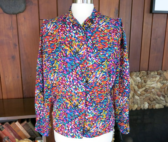 Rainbow Speckled Blouse with Optional High-Neck b… - image 1