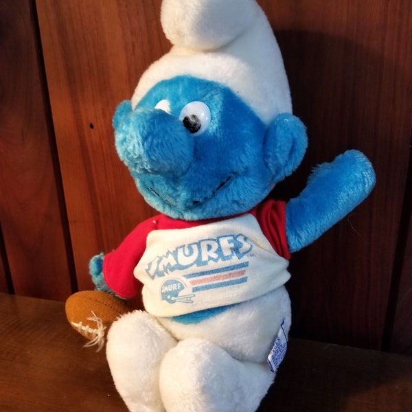 Plush Smurf with Football and T-shirt by Peyo, 1981