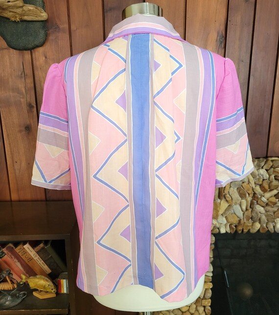 Pastel Geometric Zipper-Front House Shirt Blouse,… - image 3
