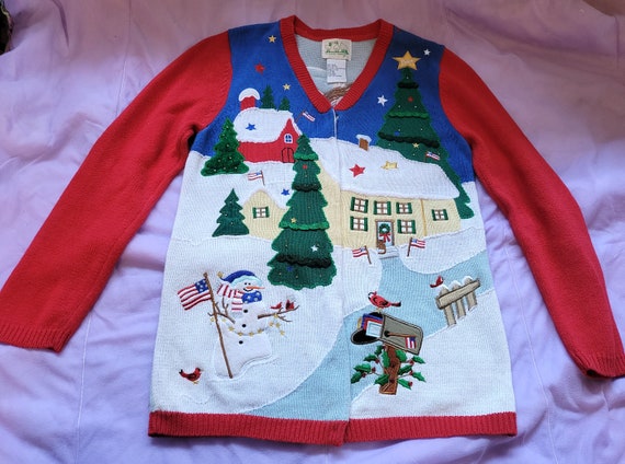 Christmas in America Busy Cardigan Sweater by The Quacker Factory, Size XS View 6