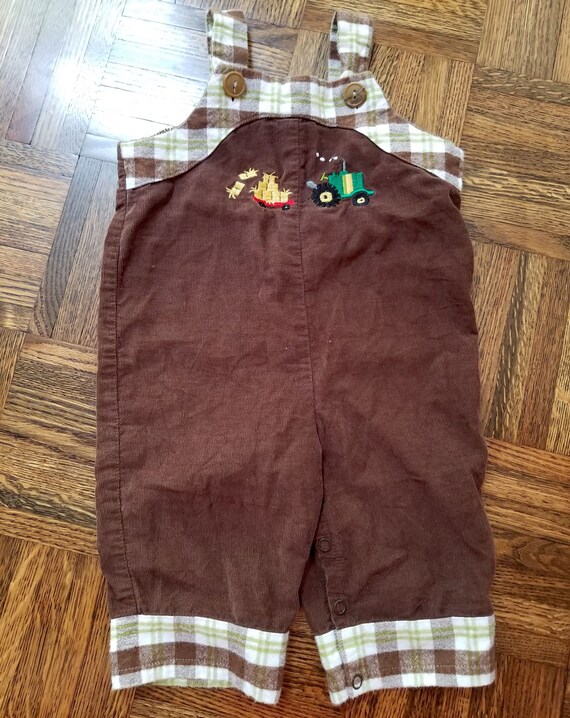 Brown Corduroy Overalls with Tractor and Hay Bales by… Gem