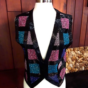 Heavily Beaded Squares Vest by Candlelight by Jainson&#39;s International, Size S