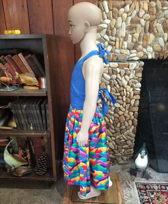Blue and Rainbow Dolphin Halter Dress, Homemade, … - image 3