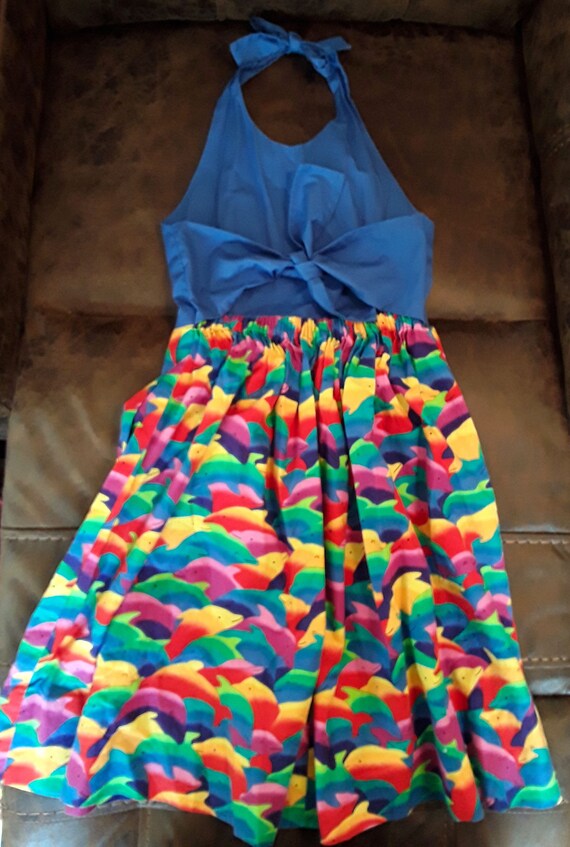 Blue and Rainbow Dolphin Halter Dress, Homemade, … - image 8