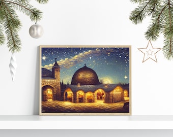 Christmas Art Print, Bethlehem Village, Christmas Vintage, Winter Art Print Decor, Christmas Printable, Bethlehem Inn, Holiday Prints