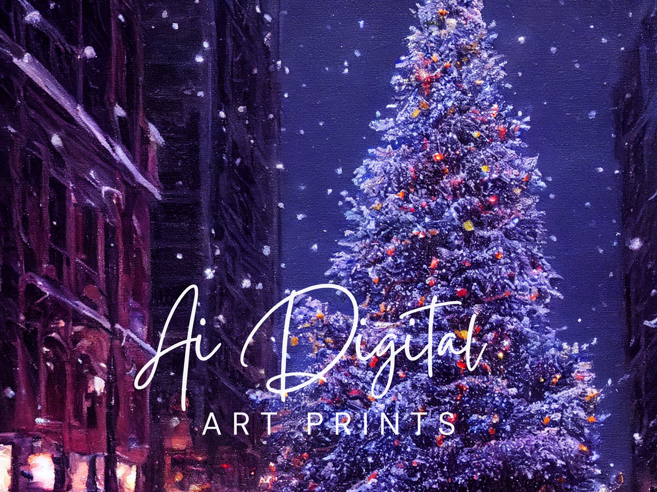 Christmas Art Print, City Christmas Tree, Christmas Vintage, Winter Art