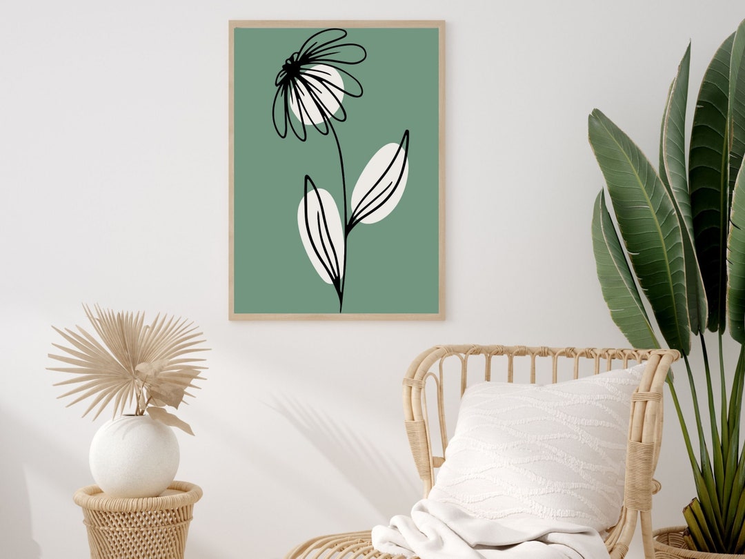 Green Floral Print, Custom Color Wall Art, Green Floral Wall Art