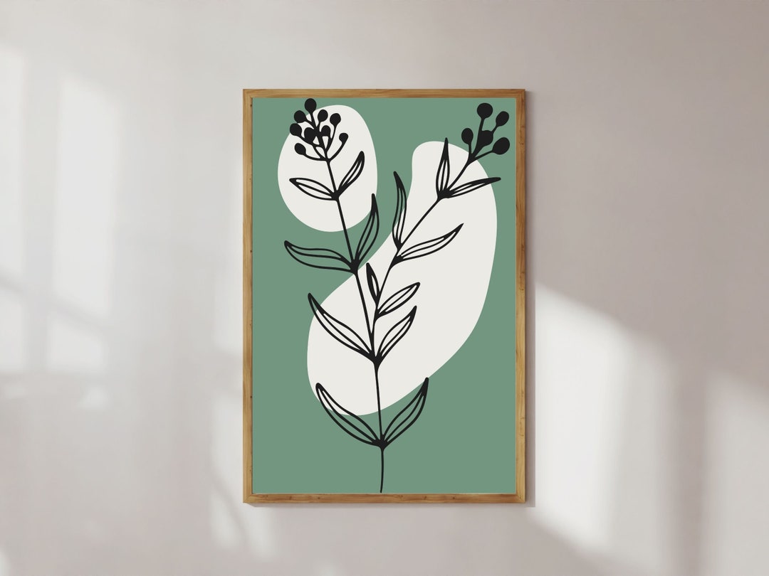 Green Floral Print, Custom Color Wall Art, Green Floral Wall Art