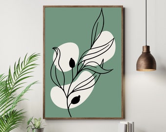 Green Floral Print, Custom Color Wall Art, Green Floral Wall Art, Office Decor, Bedroom Decor, Living Room Decor, Minimalistic, Wall Art