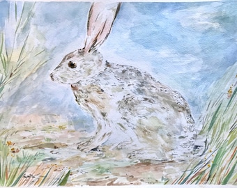 Rabbit Art - Original Jackrabbit Art - Rabbit Decor - Rabbit Watercolor Painting - Oregon Art - Rabbit Illustration