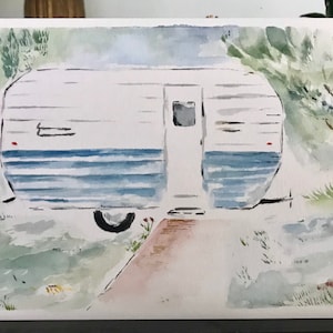 Original Camper Watercolor - Camper Art - Camper Painting- Oregon Art - Vintage Camper Art