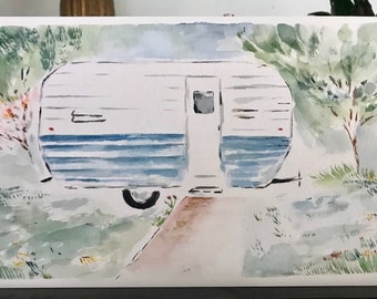 Original Camper Watercolor - Camper Art - Camper Painting- Oregon Art - Vintage Camper Art