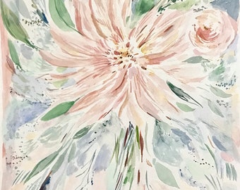 Dahlia Painting - Original Art - Watercolor Floral Art  - Oregon Art - Abstract Floral - Bouquet Painting - Flower Power Art - Art Gift