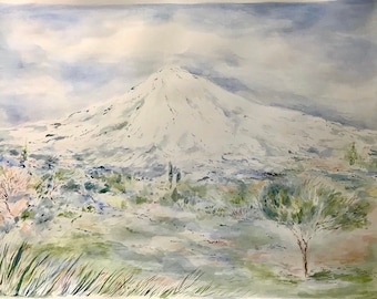 Mount Hood Art - Original Art - Oregon Art - Watercolor Landscape -Spring Landscape Art - Cascade Mountain
