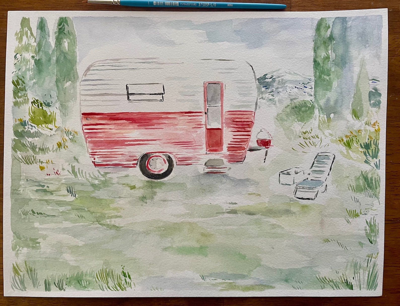 Camper Painting Original Camper Art Red Camper Painting Etsy Italia