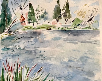 Original Art - Rhododendron Garden Lake in February - Oregon Art - Watercolor Art - Watercolor Landscape Painting - Gift For A Friend