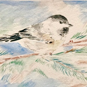 Chickadee - Original Bird Art - Bird Painting - Cute Bird Art - Chickadee Painting - Oregon Art - Black Capped Chickadee - Winter Bird