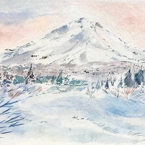Winter Mount Hood - Original Art - Mt. Hood Decor - Mountain Wall Art - Mount Hood Sunset-  Mount Hood Pine Trees