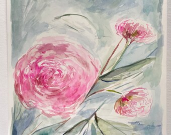 Peony Art - Bright Peonies - Floral Painting - Original Floral Art - Oregon Art