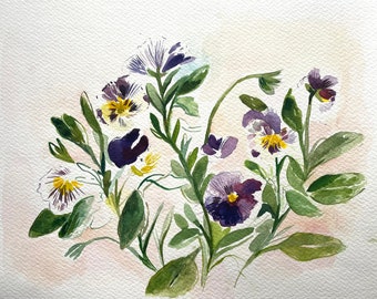 Pansies - Original Floral Painting - Spring Flowers -   Original Watercolor - Violas