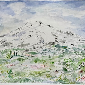 SALE -Mount Rainier Painting - Original Art - Mount Rainier Art - Mountain Painting - Spring Landscape