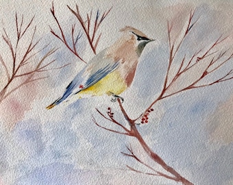 SALE - Original Art - Cedar Waxwing - Bird Art - Watercolor Art - Bird Painting - Watercolor Bird Art - Oregon Painting - Bird Wall Art