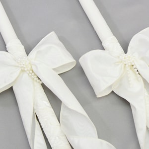 Orthodox 21&quot; Wedding Candles with Velvet and Pearl Accents - Greek Lambathes - Lambades Gamou - Λαμπάδες Γάμου | Endless Affection by Dahlia