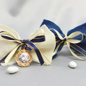 Boys Baptism Favors - Burlap Bows - Greek Orthodox Boubounieres Koufeta - Italian Bomboniera Confetti - Jordan Almond Dragée | Dahlia