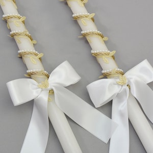 Orthodox 21&quot; Church Wedding Candles with Gold and Pearl Accents - Greek Lambathes - Lambades Gamou - Λαμπάδες Γάμου | Romance by Dahlia