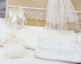 Orthodox Baptism Oil Cloths with Soft Ivory Lace- Greek Baptism Ladopana - Full Set of Ladopana Items |  Eleni by Dahlia