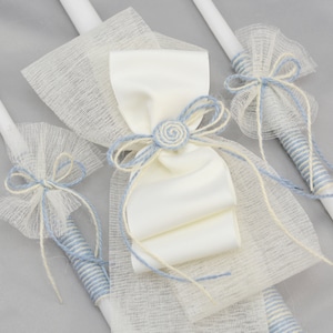 Orthodox Boys 24&quot; Baptism Candles with Blue Twine - Greek Lambathes - Lambades Vaptisis - Λαμπάδες Βάπτισης | Christopher by Dahlia
