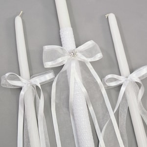 Orthodox Girls Baptism Candles with White Trim - Greek Lambathes - Lambades Vaptisis - Λαμπάδες Βάπτισης | Catia - White 21&quot; by Dahlia