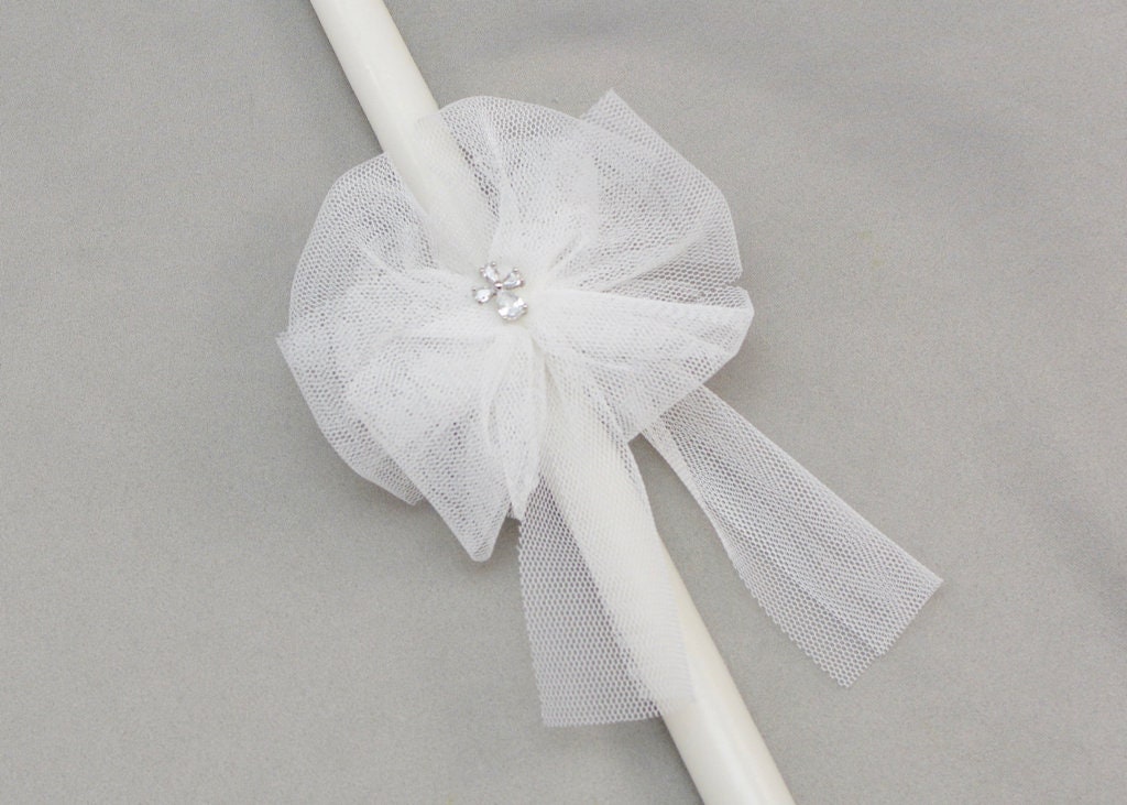 Orthodox Girls Baptism Candles With English Tulle and Cross - Etsy
