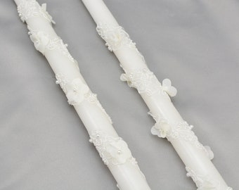 Orthodox Wedding Candles - Greek Lambathes with Pearl and Flower Trim - Lambades Gamou - Λαμπάδες Γάμου | Soulmates by Dahlia