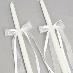 Orthodox Girls Baptism Candles with White Trim Greek Lambathes Lambades Vaptisis Λαμπάδες Βάπτισης Catia White 21 by Dahlia Two 17" Candles