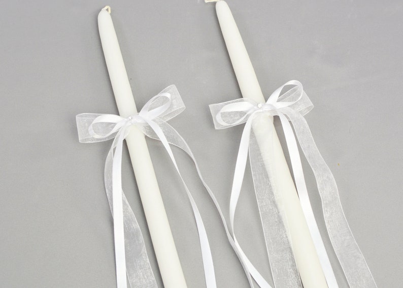 Orthodox Girls Baptism Candles with White Trim Greek Lambathes Lambades Vaptisis Λαμπάδες Βάπτισης Catia White 21 by Dahlia Two 17" Candles