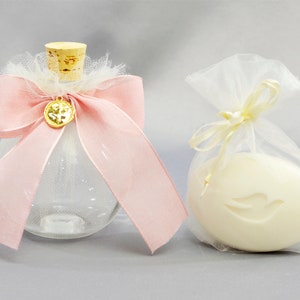 Orthodox Girls Baptism Oil Bottle & Soap in Pink and Cream  - Greek Baptism - Σετ Λαδιού βάπτισης | Emmanuela Oil Bottle and Soap by Dahlia